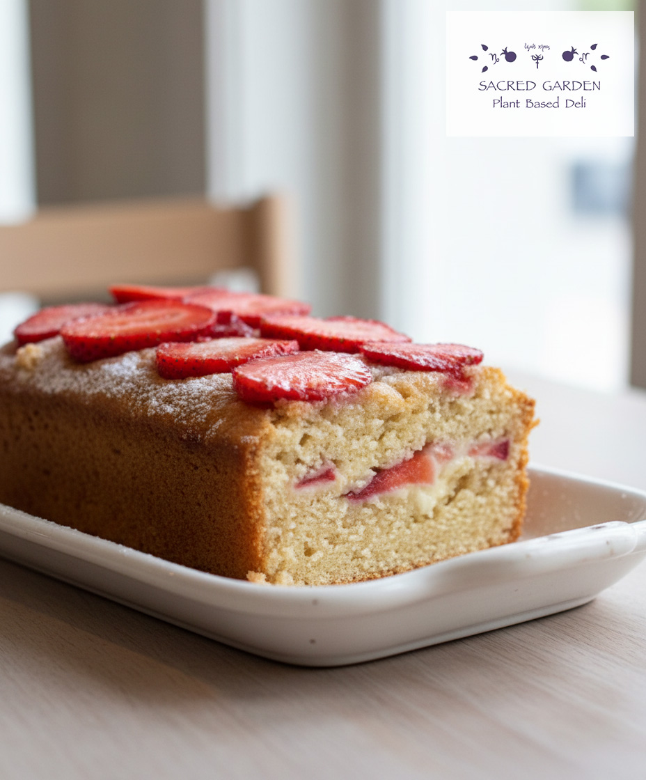 Vegan strawberry cake at Sacred Garden