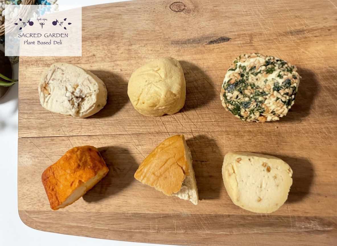 Vegan cheese selection at Sacred Garden
